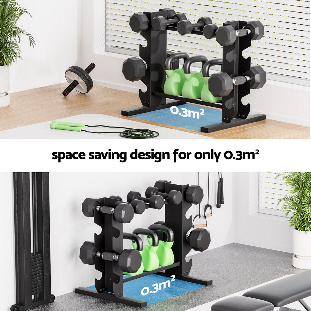 NNEDSZ Everfit Dumbbells Rack Dumbbell Kettlebell Stand Home Gym Storage 200kg Capacity