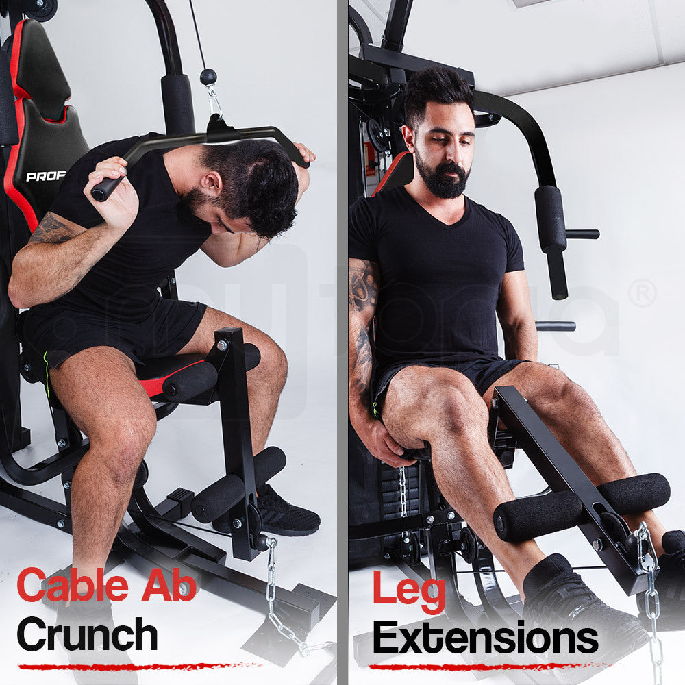NNEMB Red Multi Station Home Gym Set with 125lbs Plates & Boxing Bag-M9500
