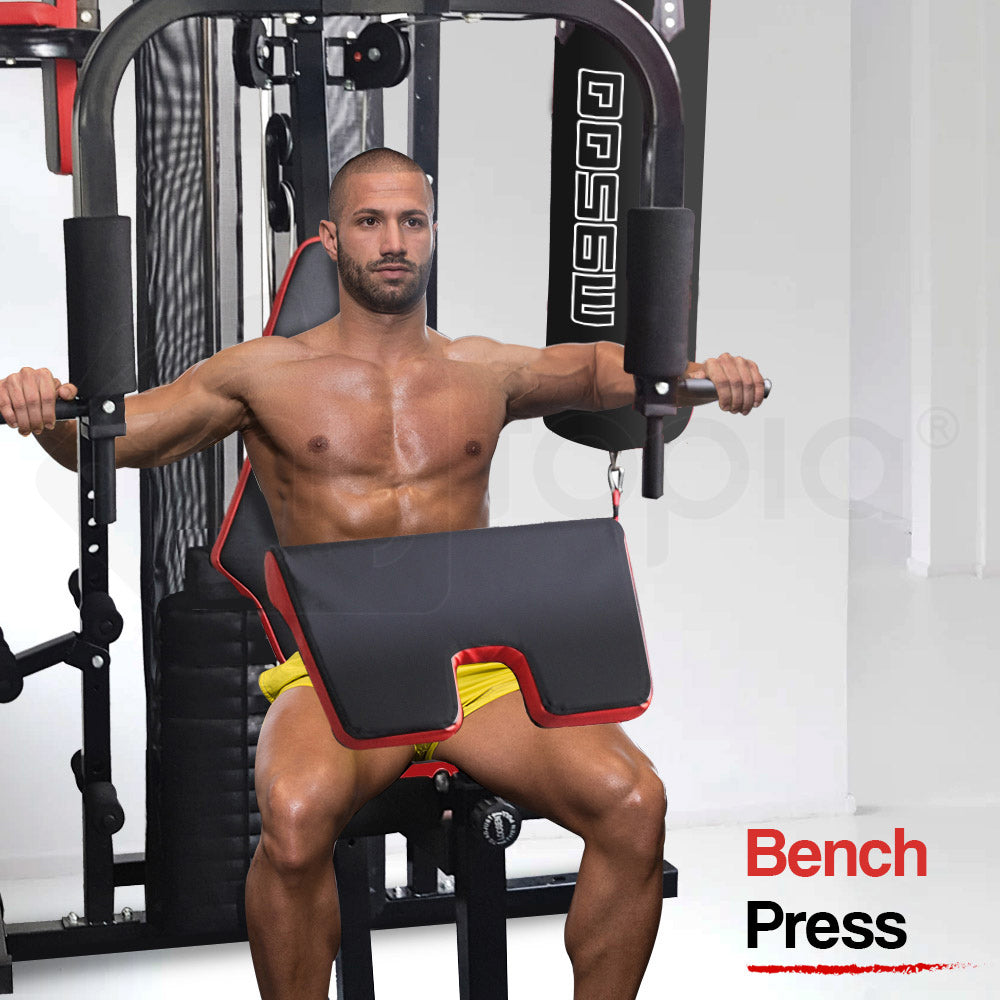 NNEMB Red Multi Station Home Gym Set with 148lbs Plates & Boxing Bag-M9500