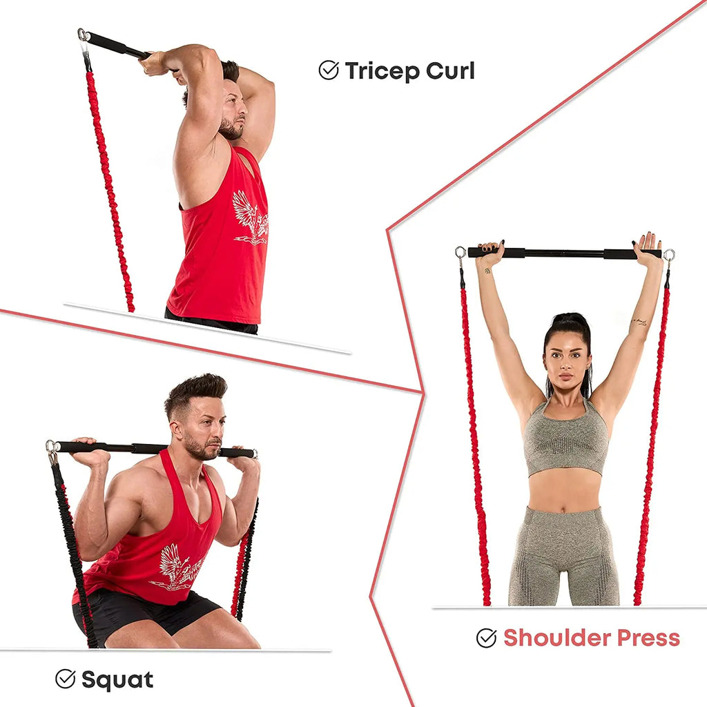 NNEOBA Workout Bar Resistance Bands Set – Pilates, Yoga & Home Gym Training Equipment