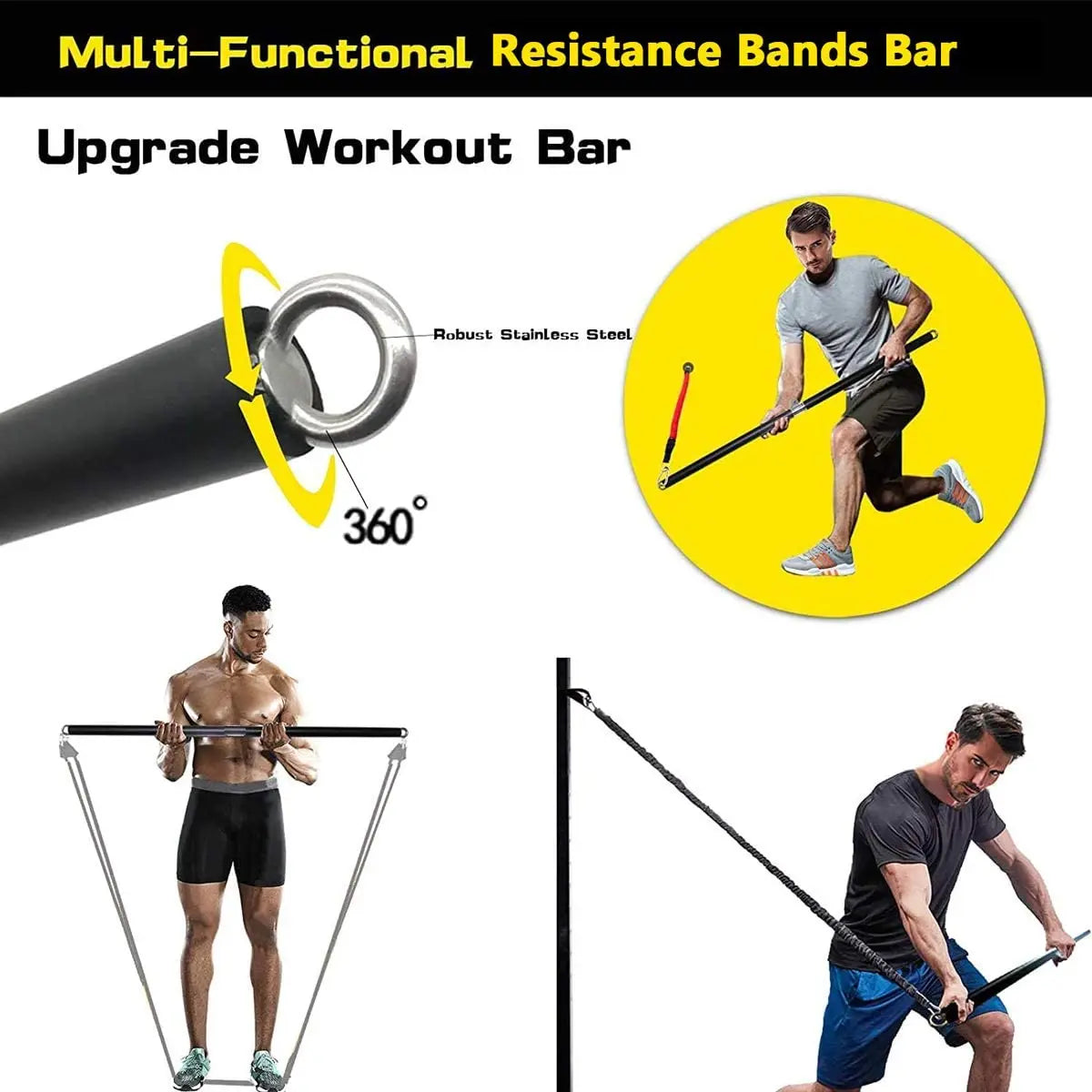 NNEOBA Workout Bar Resistance Bands Set – Pilates, Yoga & Home Gym Training Equipment