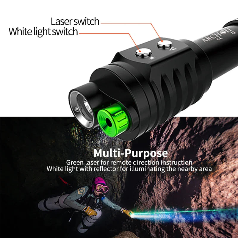 ARCHON J2 1000lm Spotlights green beam diving laser flashlight