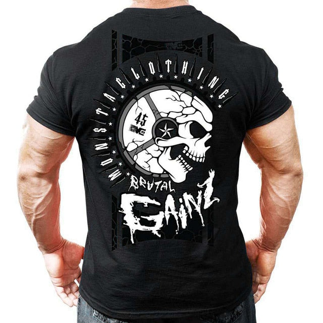 Printed Running T Shirt Men Cotton Sport Gym Shirt Men Fitness Top Workout Clothing Sportswear Jogging Training Sports Tshirt