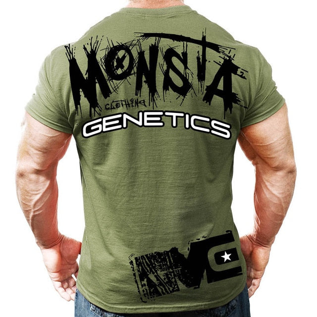 Printed Running T Shirt Men Cotton Sport Gym Shirt Men Fitness Top Workout Clothing Sportswear Jogging Training Sports Tshirt