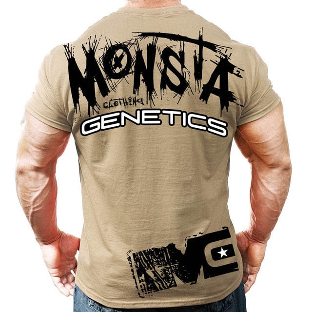 Printed Running T Shirt Men Cotton Sport Gym Shirt Men Fitness Top Workout Clothing Sportswear Jogging Training Sports Tshirt