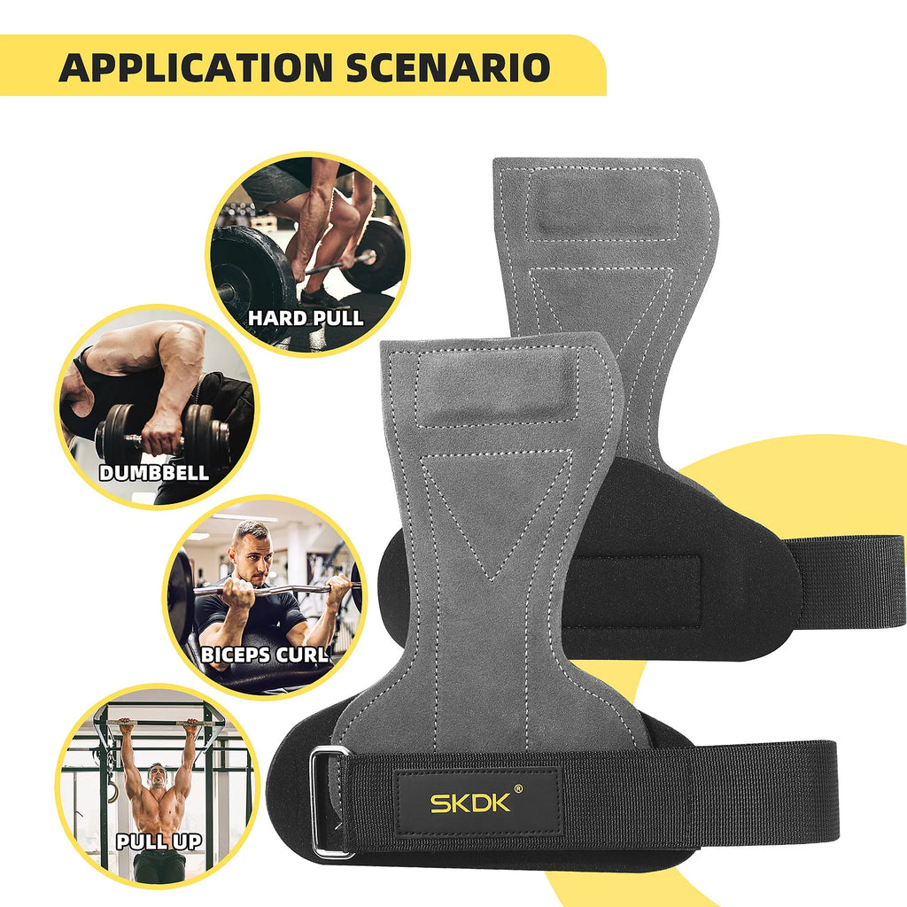 NNEOBA Cowhide Gym Gloves Grip Belt