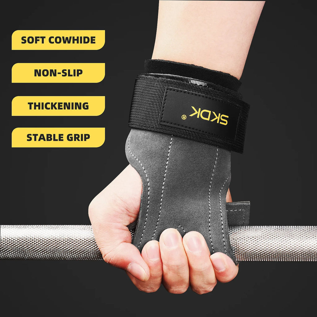 NNEOBA Cowhide Gym Gloves Grip Belt