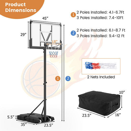 Portable Basketball Hoop Outdoor Basketball Goal System Adjustable for Kids Teens Adults