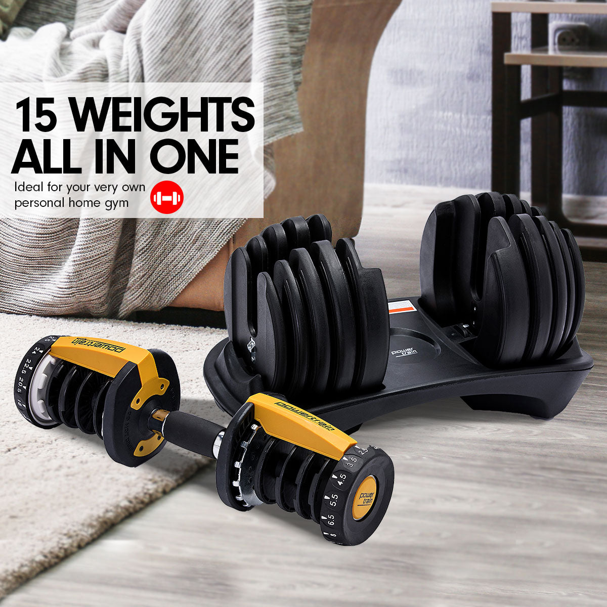 NNEDSZ 1x 24KG  Adjustable Home Gym Dumbbell - Gold