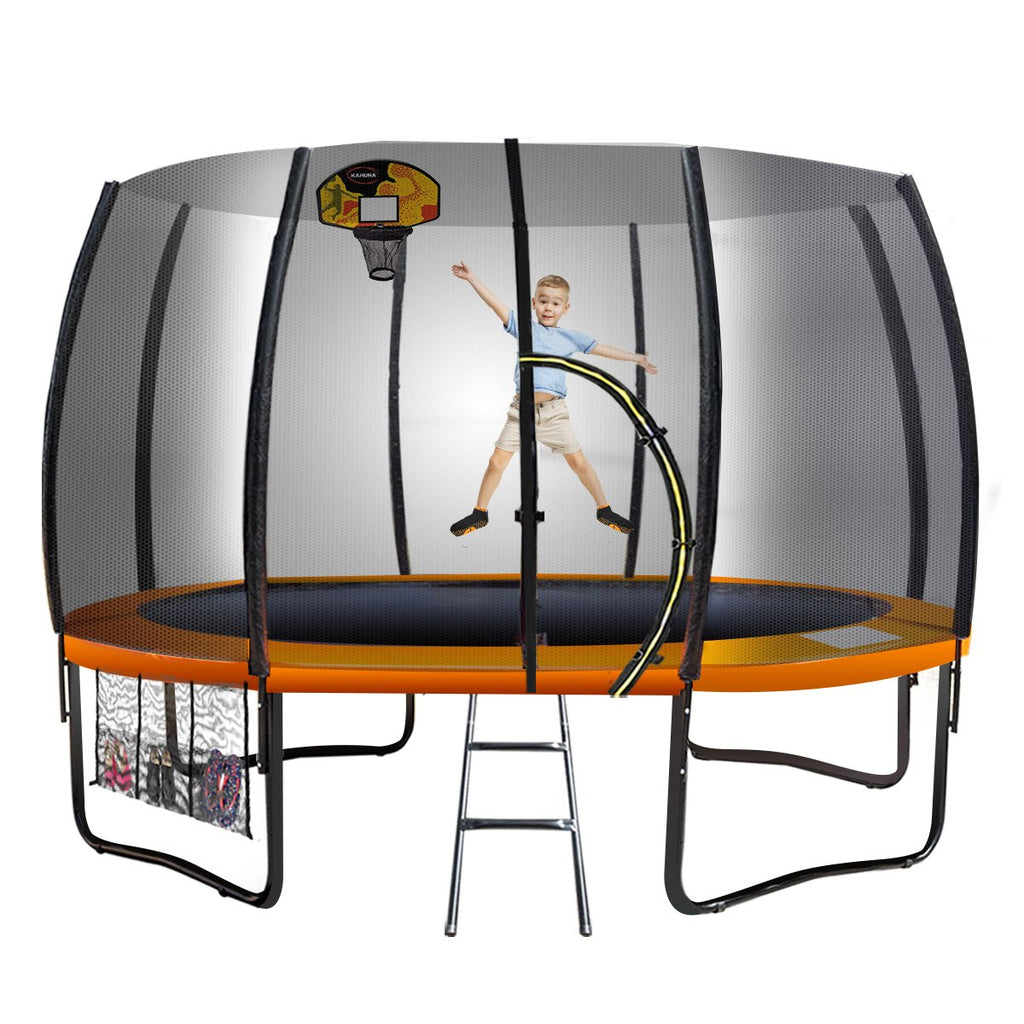 NNEDSZ Twister 12ft Springless Trampoline Outdoor Mat Pad Net Ladder with Basketball Set