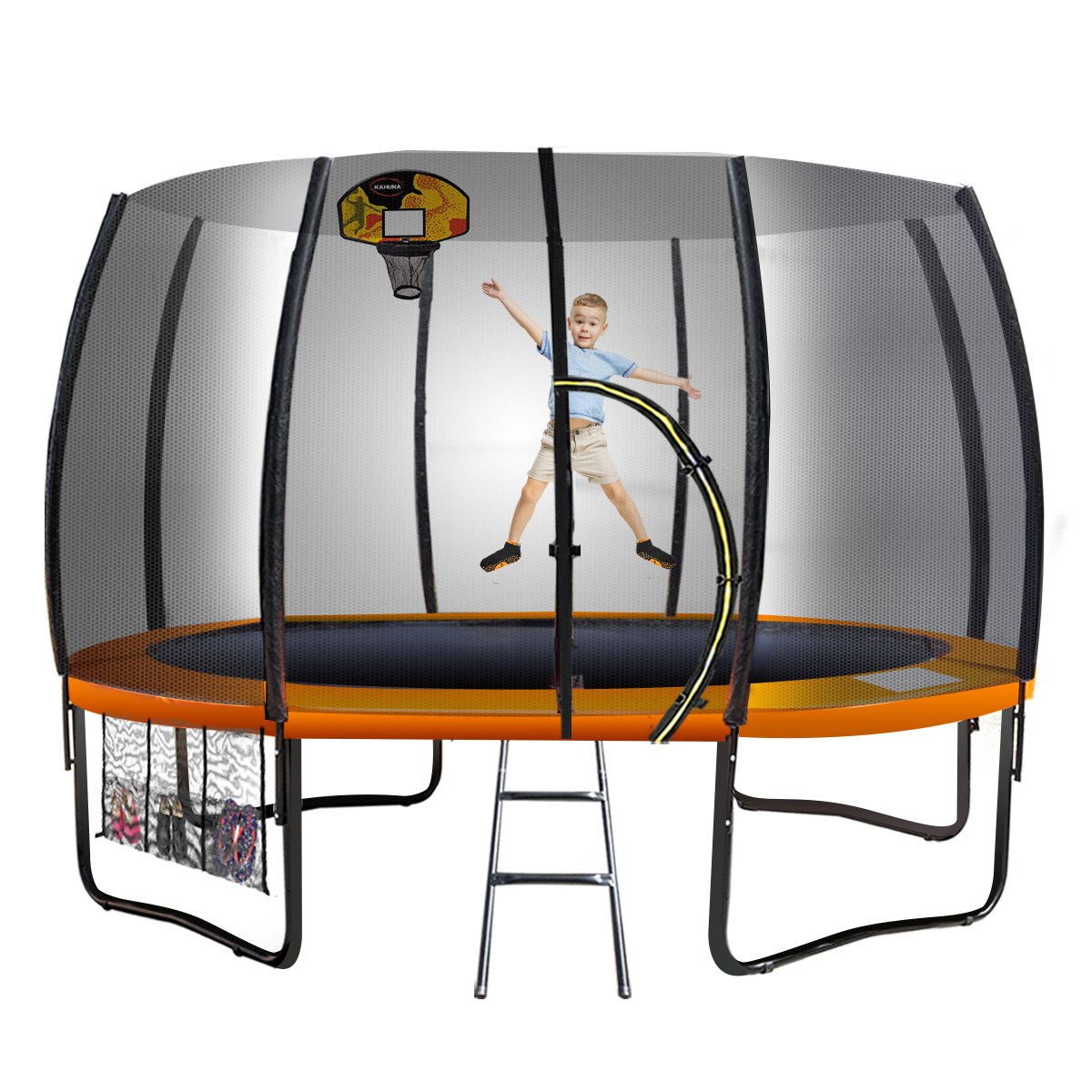 NNEDSZ Twister 12ft Springless Trampoline Outdoor Mat Pad Net Ladder with Basketball Set