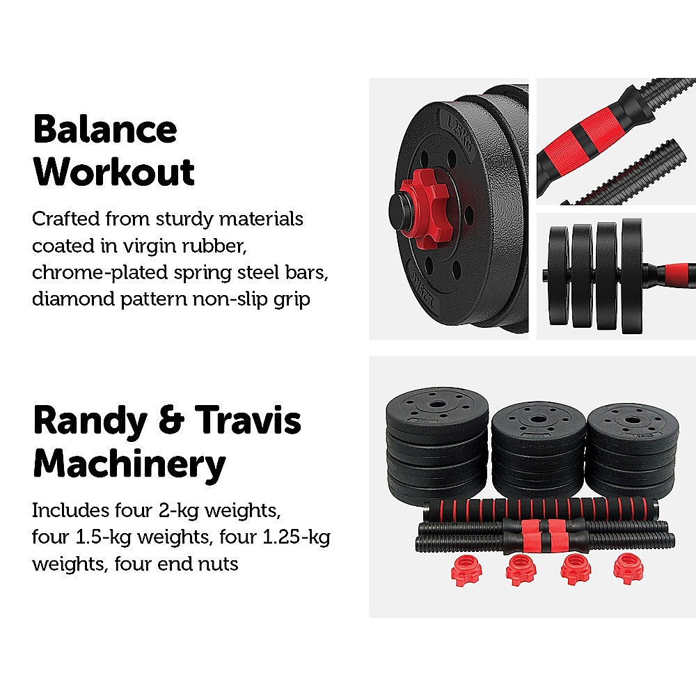 NNEDSZ 20kg Adjustable Rubber Dumbbell Set Barbell Home GYM Exercise Weights
