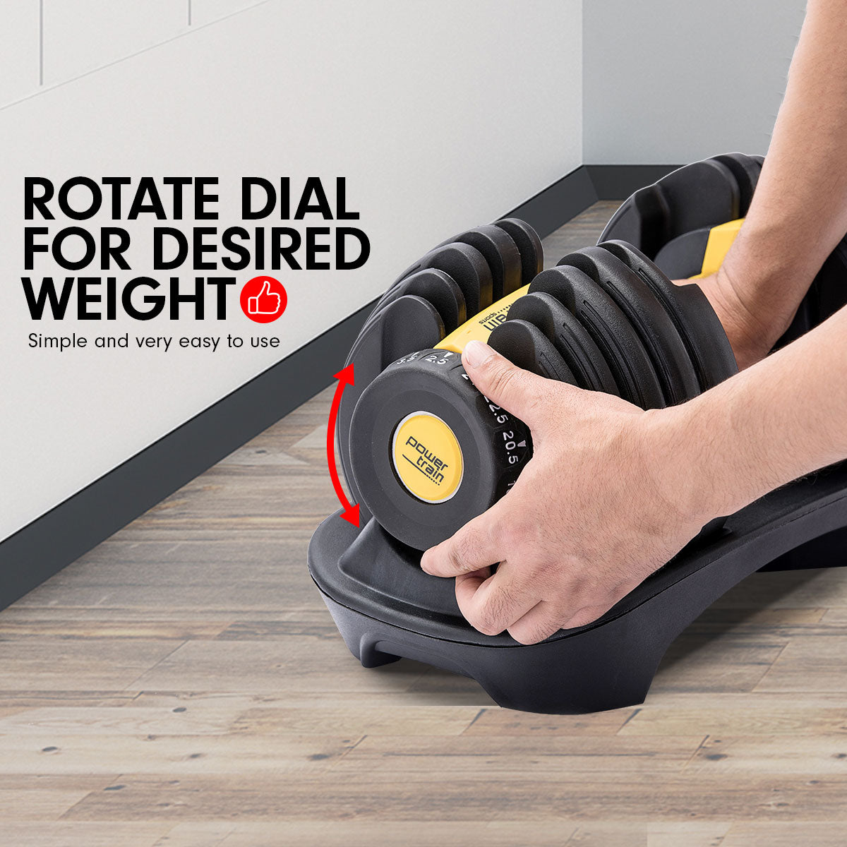 NNEDPE 1x 24KG Powertrain Adjustable Home Gym Dumbbell - Gold