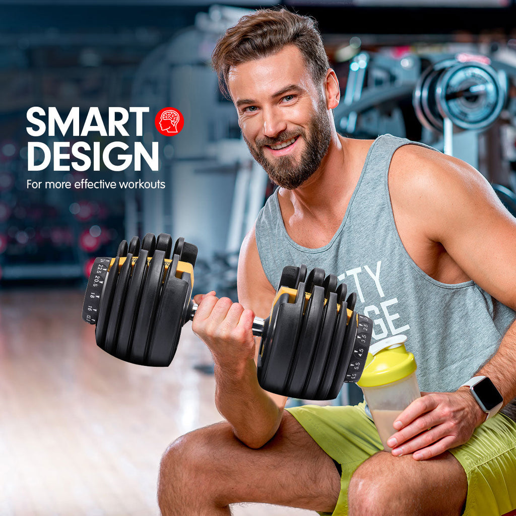 NNEDPE 1x 24KG Powertrain Adjustable Home Gym Dumbbell - Gold