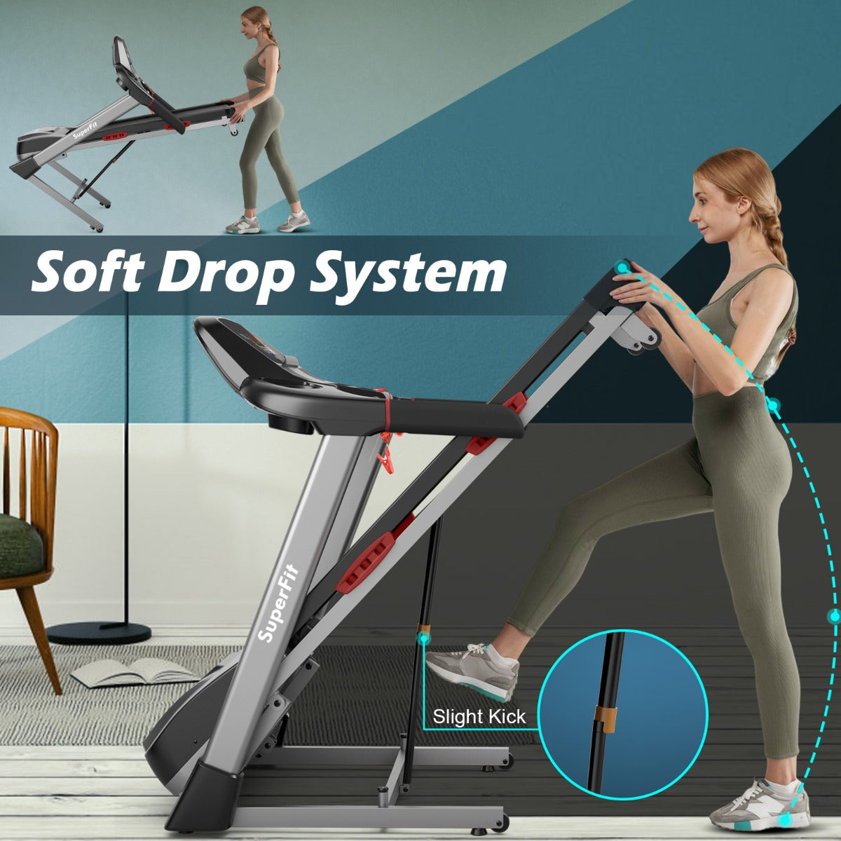 NNECW 4.75HP Folding Treadmill with 15 Auto Incline for Home & Gym